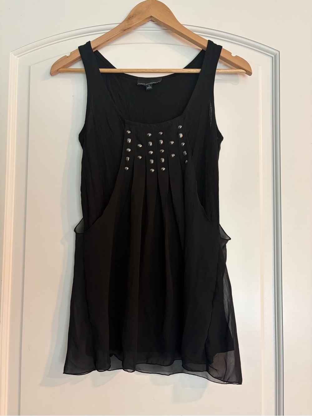 Cynthia Rowley Black Studded Sleeveless Chiffon Tunic Top Size Small